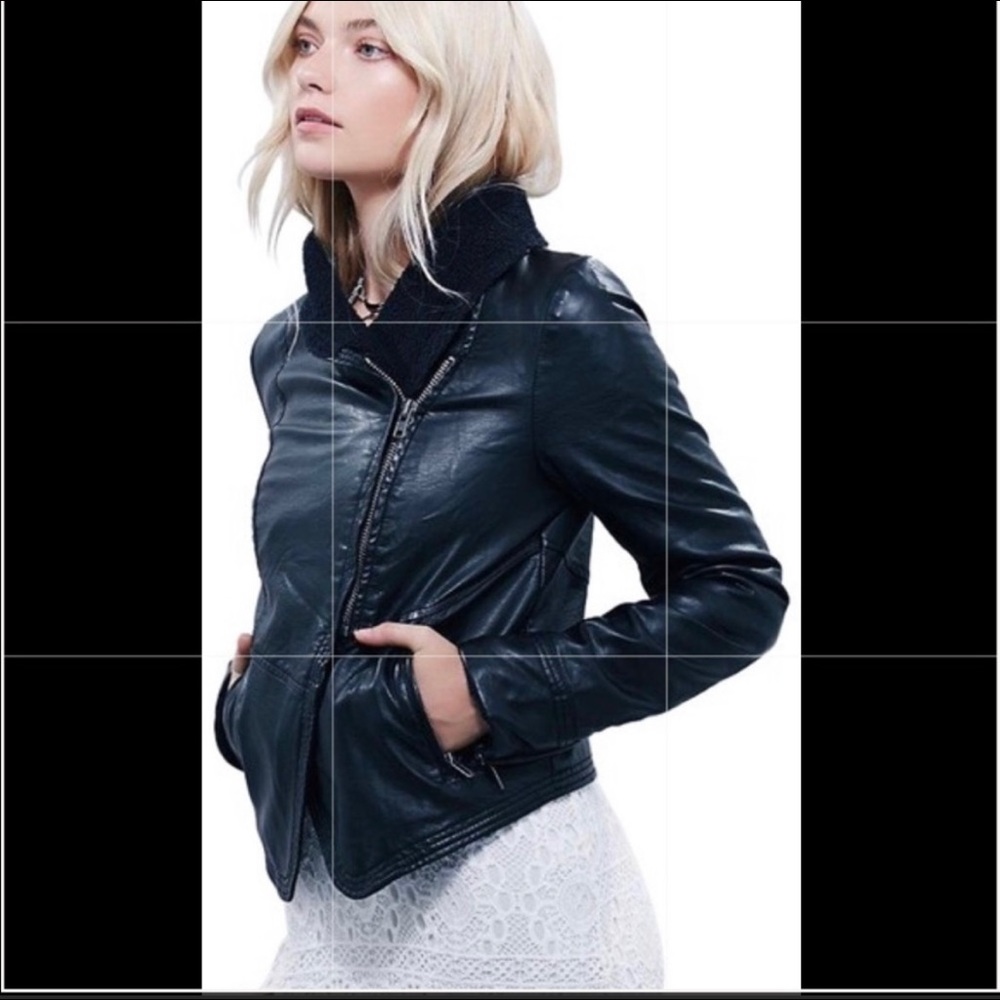 Free People Vegan Black Faux Leather Moto Jacket.